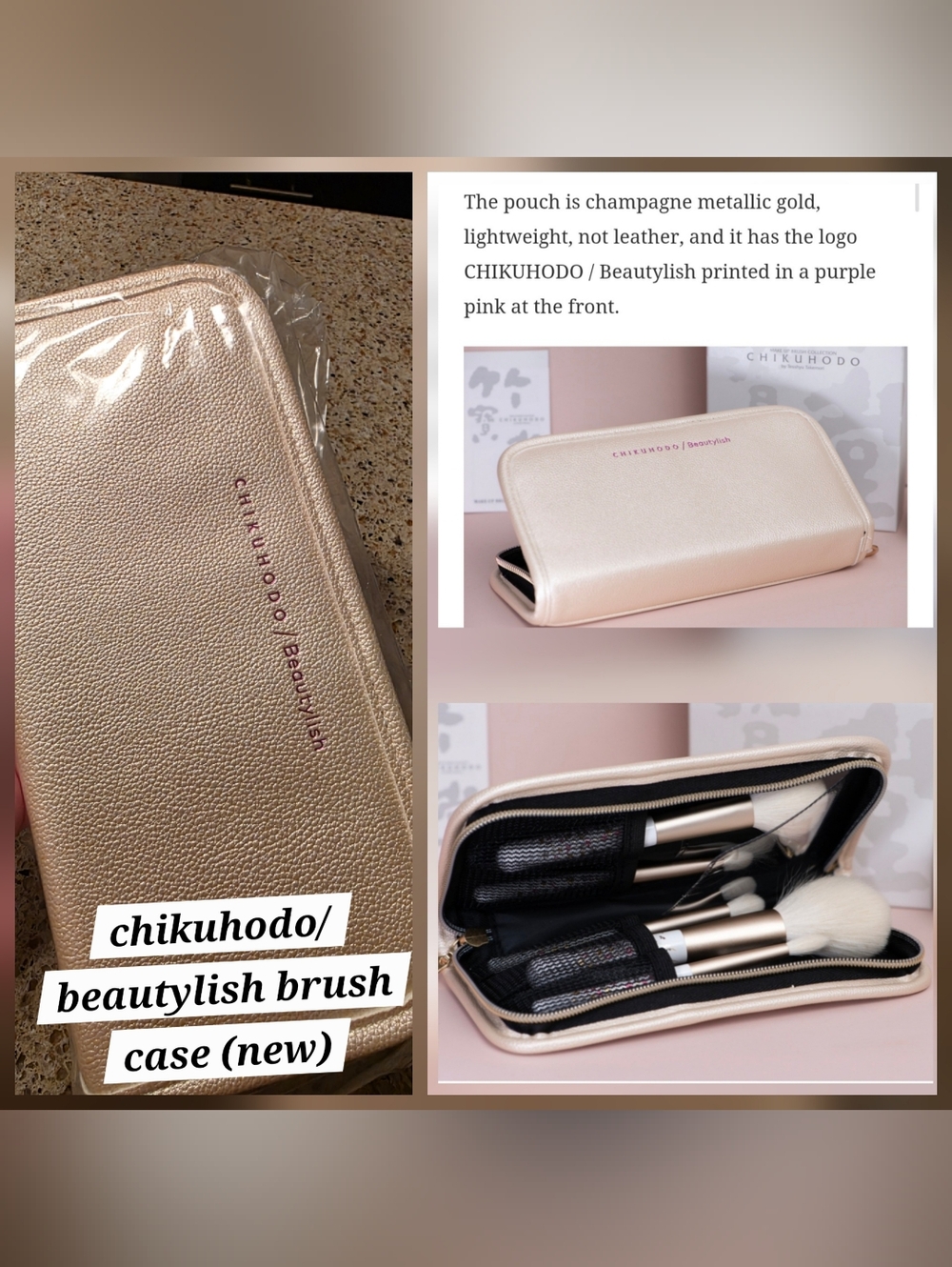 Chikuhodo Beautylish Metallic Champagne Brush Case
